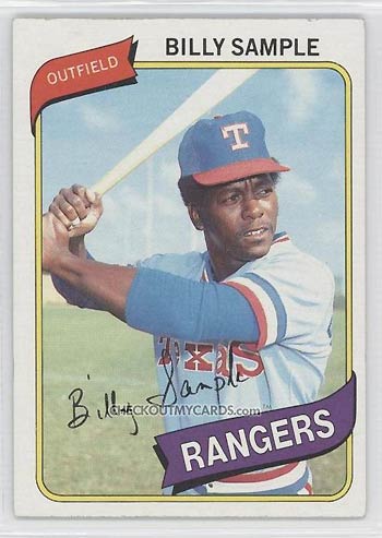Ultimate Strat Baseball Newsletter, a past baseball card of Billy Sample, signed when he played for the Texas Rangers