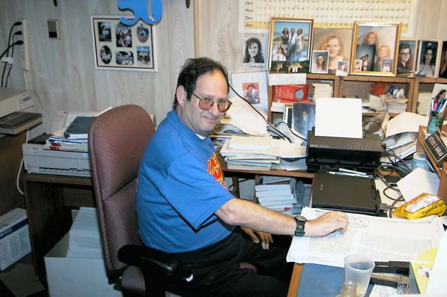 Steve Barkan, Strat-o-matic Executive working in his office, photo by Bruce Bundy, Ultimate Strat Baseball