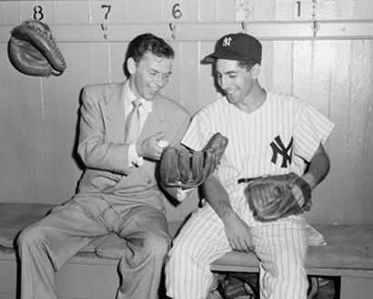 Carl Kidwiler photo of Phil Rizzzuto with Frank Sinatra, Ultimate Strat Baseball Newsletter