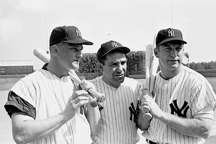 Carl Kidwiler Photo of Yankee Greats Roger Maris, Yogi Berra & Mickey Mantle, Ultimate Strat Baseball Newsletter