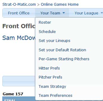 Strat-o-matic Baseball Online - Your Team Menu, Ultimate Strat Baseball Newsletter