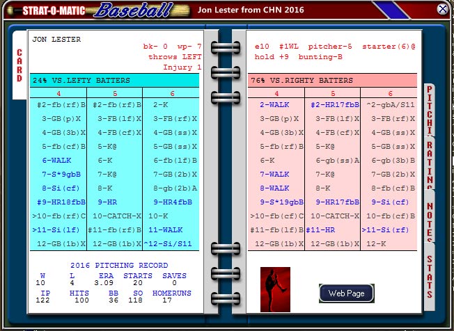 Ultimate Strat Baseball - SOM Baseball Daily July 28th Card Image - Jon Lester, Chicago Cubs