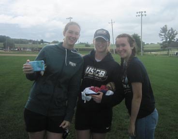 Ultimate Strat Baseball - Photo of three Brown sisters on the Baseball Field on the Fields of Dreams Movie Site, July 2016, with Wolfman Shapiro