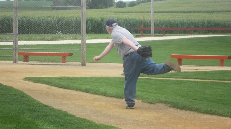 Ultimate Strat Baseball - Wolfman Shapiro pitching from the mound at the Field of Dreams Baseball Field in Iowa, photo #5