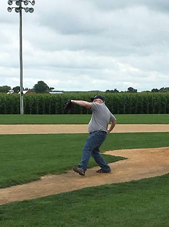 Ultimate Strat Baseball - Wolfman Shapiro pitching from the mound at the Field of Dreams Baseball Field in Iowa, photo #7
