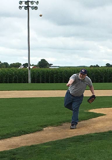Ultimate Strat Baseball - Wolfman Shapiro pitching from the mound at the Field of Dreams Baseball Field in Iowa, photo #4